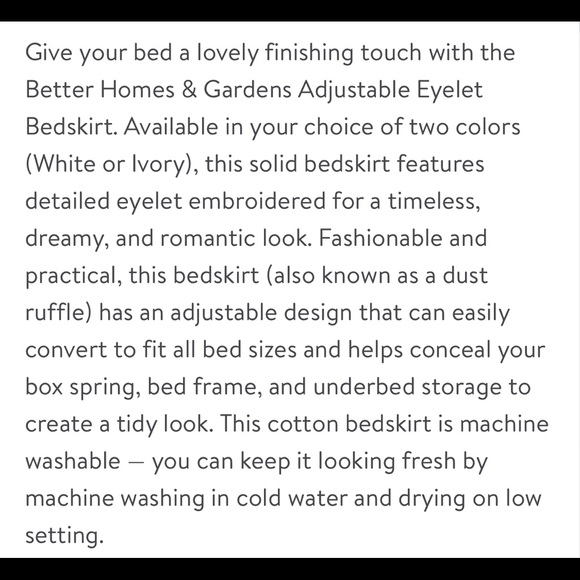 Better Homes and Gardens White Solid Cotton-Poly Bedskirt, fits any size bed! - Picture 5 of 6